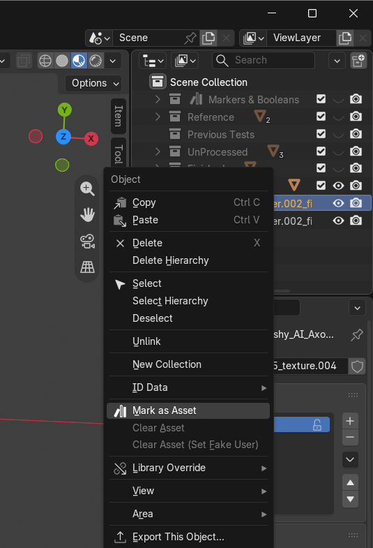 Blender Outliner right-click menu with Export This Object as the last item