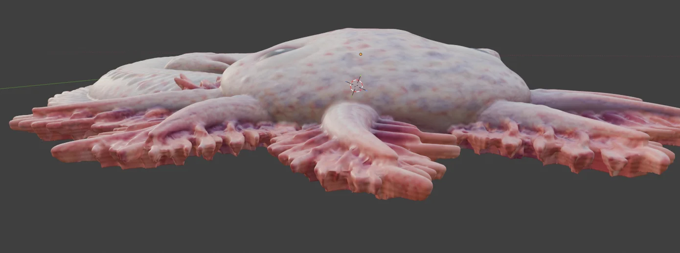 The same cover after OverHeal: gills and body taper down to the bed, texture intact