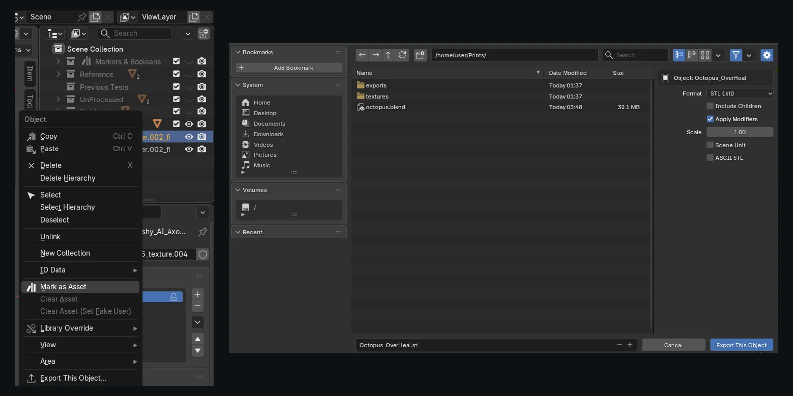 Export This Object in the Outliner right-click menu, and its export dialog