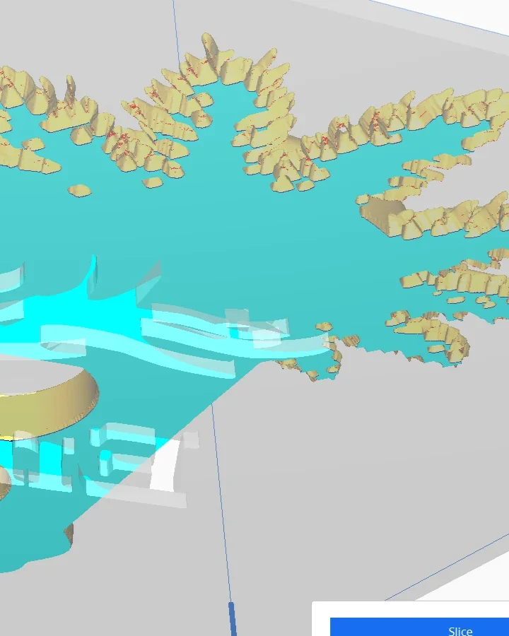 The OverHealed axolotl outlet cover in Cura: the gill fronds no longer show overhang warnings