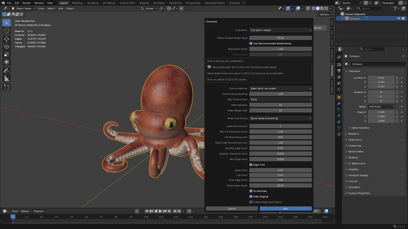 OverHeal settings dialog in Blender 5.1